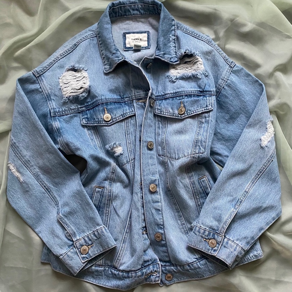 Distressed denim jacket from @forever21